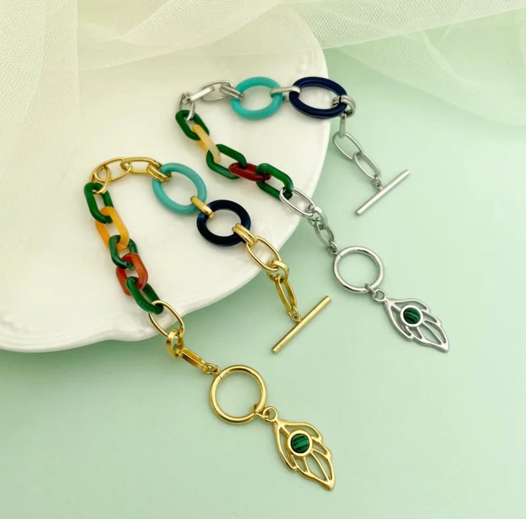 Stainless steel multi color leaf necklace set