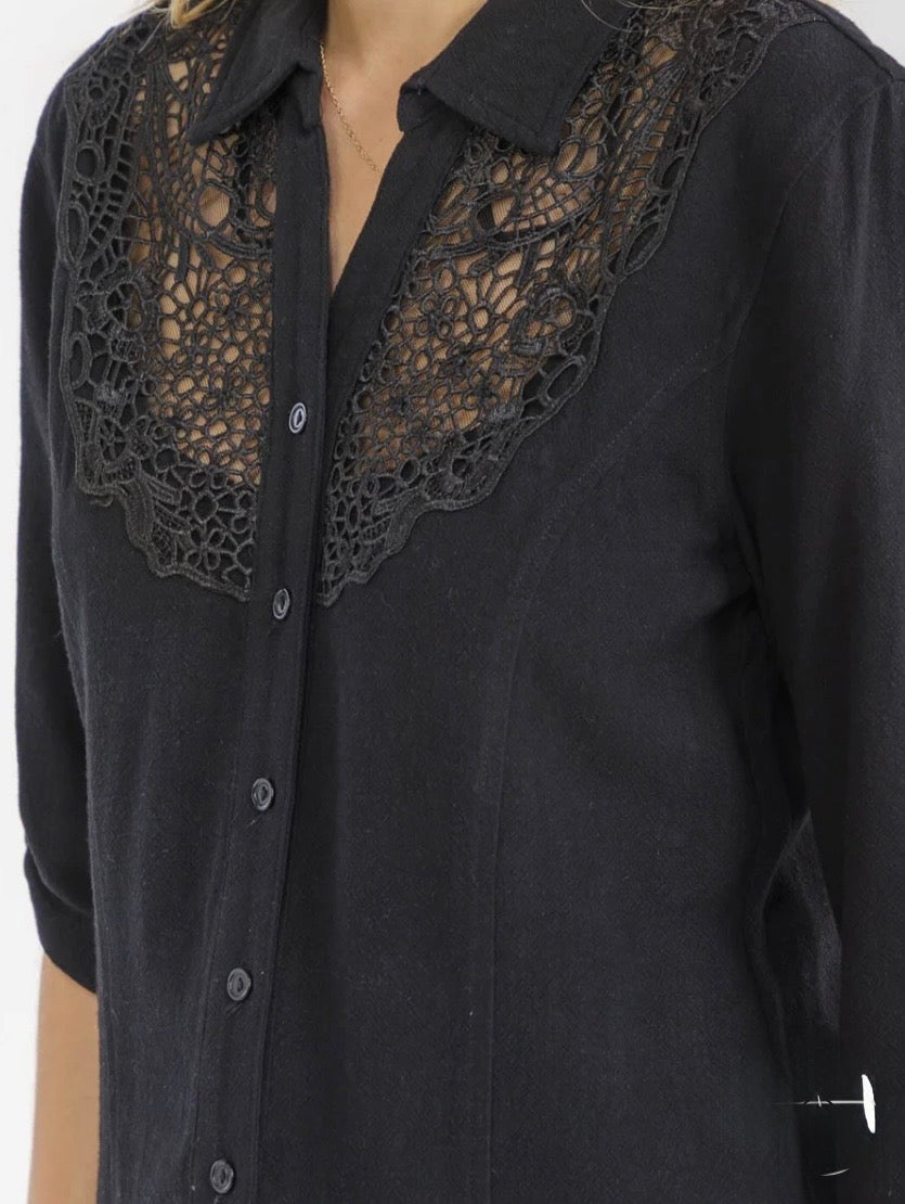 Women's Lace Embroidered Linen Top