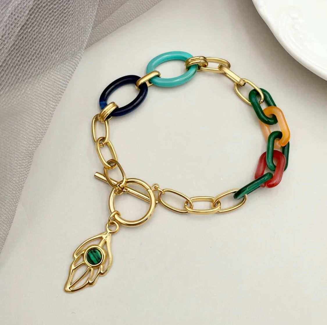 Stainless steel multi color leaf necklace set