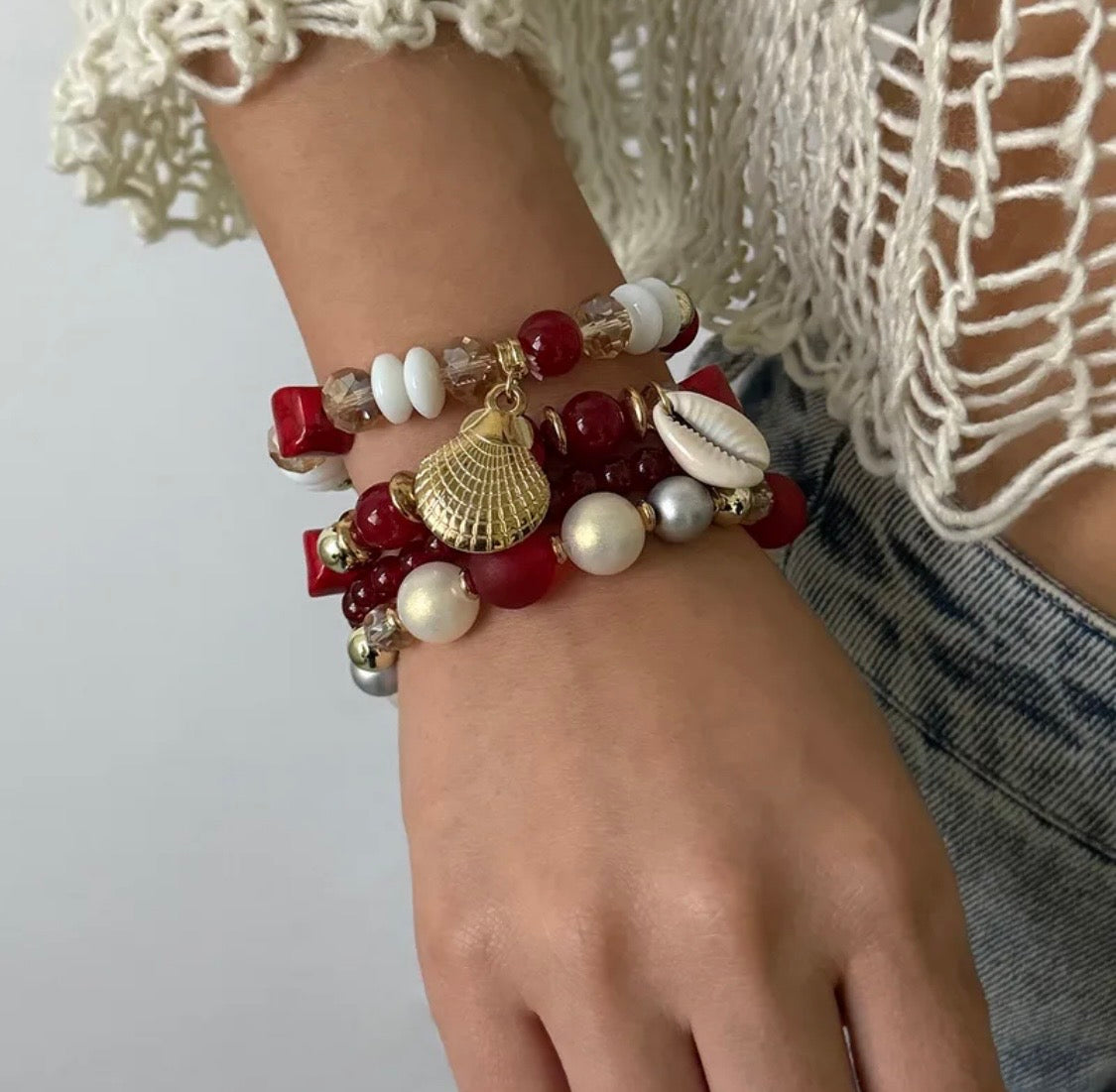 Vacation Tropical Sweet Shell Alloy Beads women beaded bracelets sets