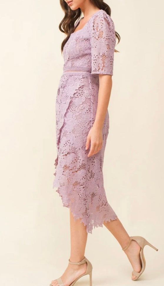 Lavender Lace Midi Dress