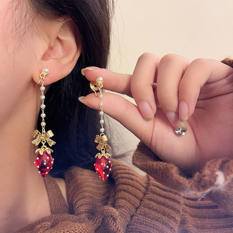 Strawberry pearl drop earrings