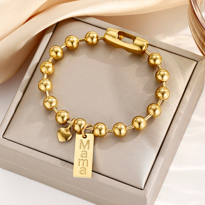 Heart-Shaped Vacuum Stainless steel gold plated Mama bracelet