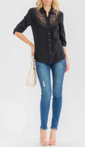 Women's Lace Embroidered Linen Top