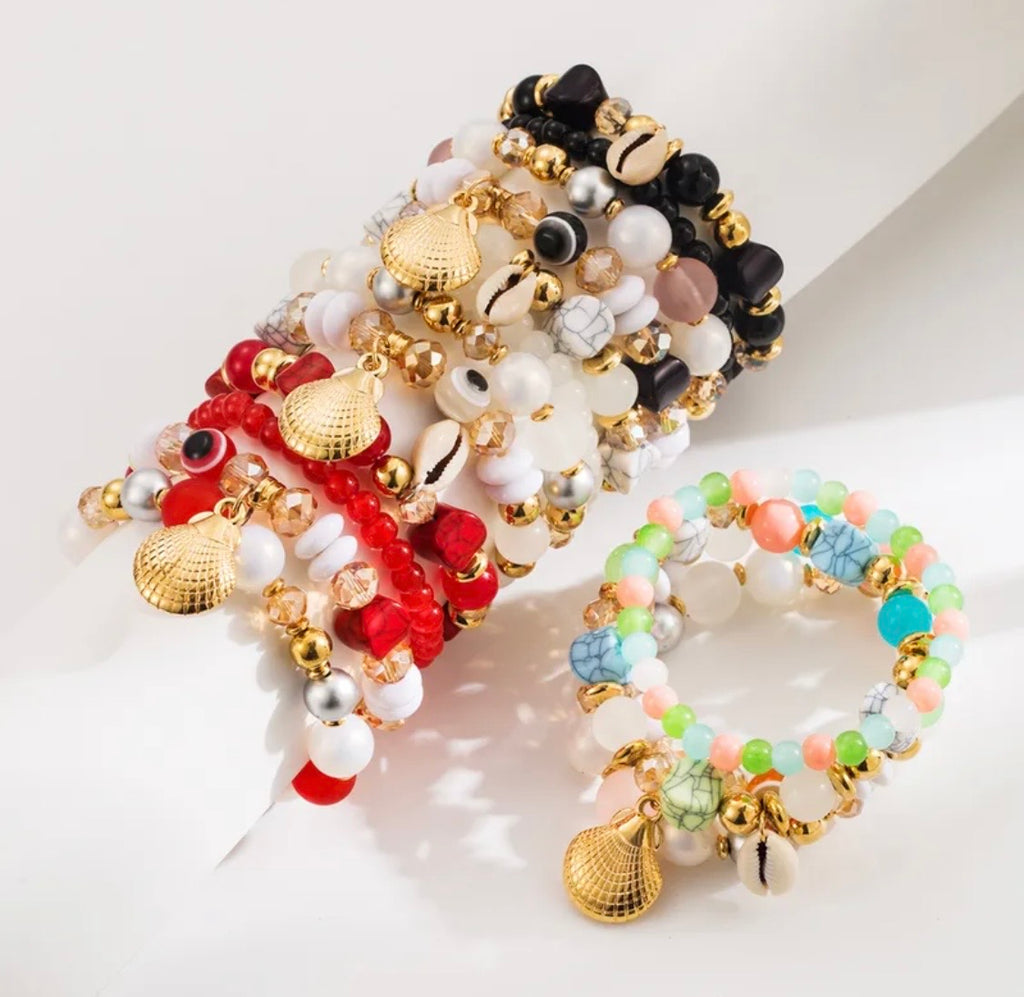 Vacation Tropical Sweet Shell Alloy Beads women beaded bracelets sets