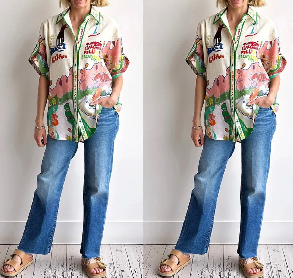 Women's Blouse Half Sleeve Multicolor Blouse