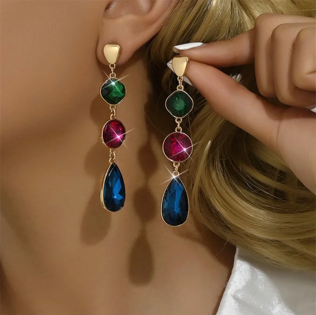 Retro Style Round Water Droplets Glass Drop Earrings
