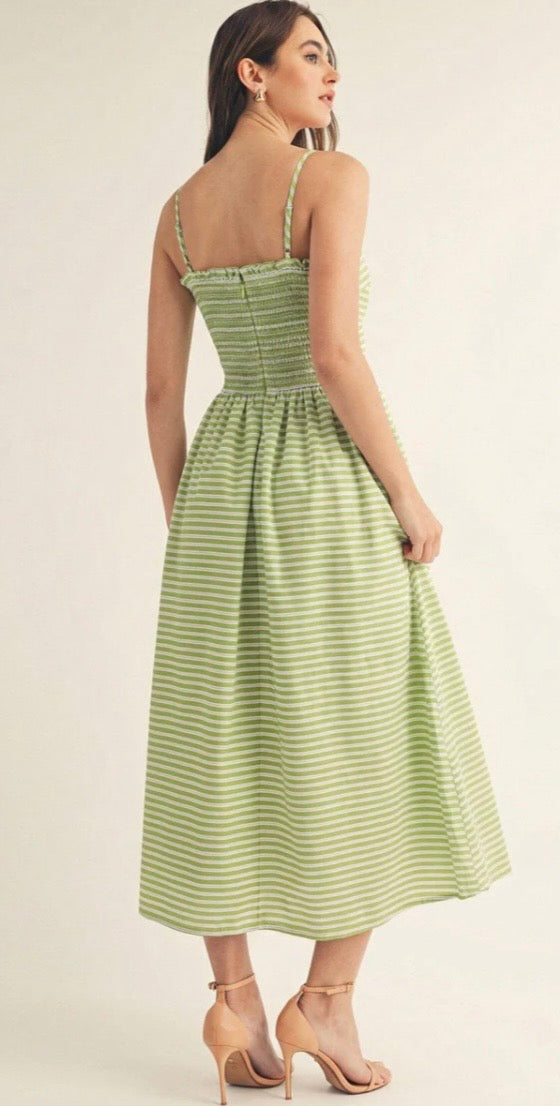 JUST ME WOMEN'S
SLEEVELESS SOUARE
NECK SMOCK POCKETS
STRIPES MAXI DRESS