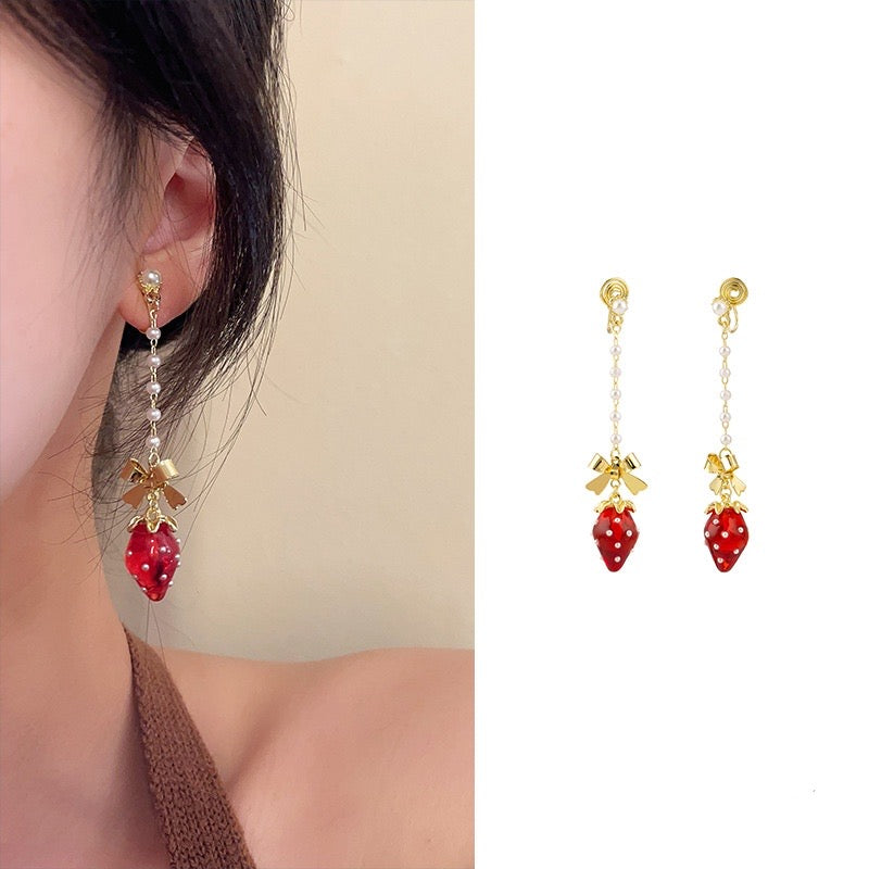 Strawberry pearl drop earrings