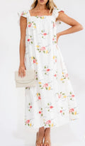 JUST ME WOMEN'S SLEEVELESS SOUARE NECK FRONT POCKETS FLORAL EMBROIDERY
MAXI DRESS