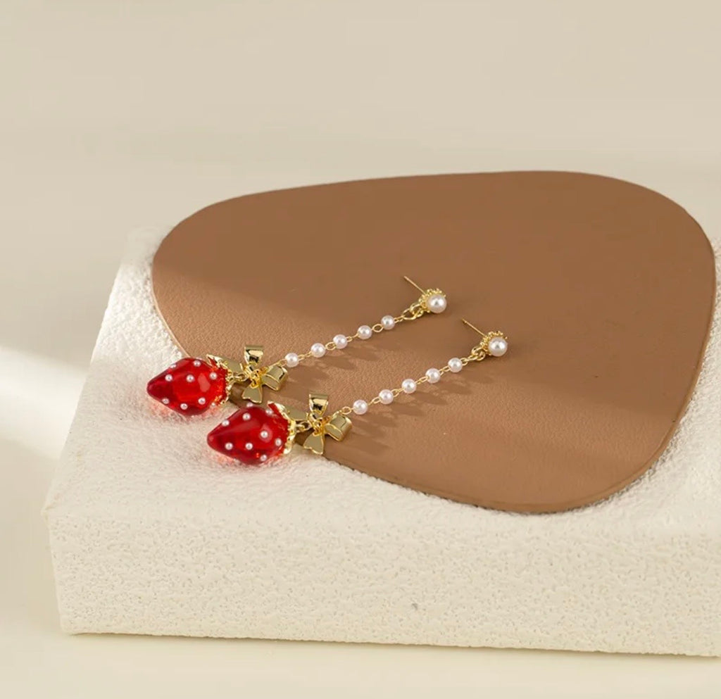 Strawberry pearl drop earrings