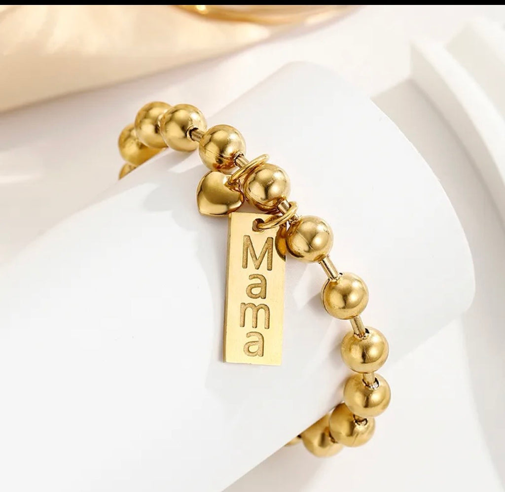 Heart-Shaped Vacuum Stainless steel gold plated Mama bracelet