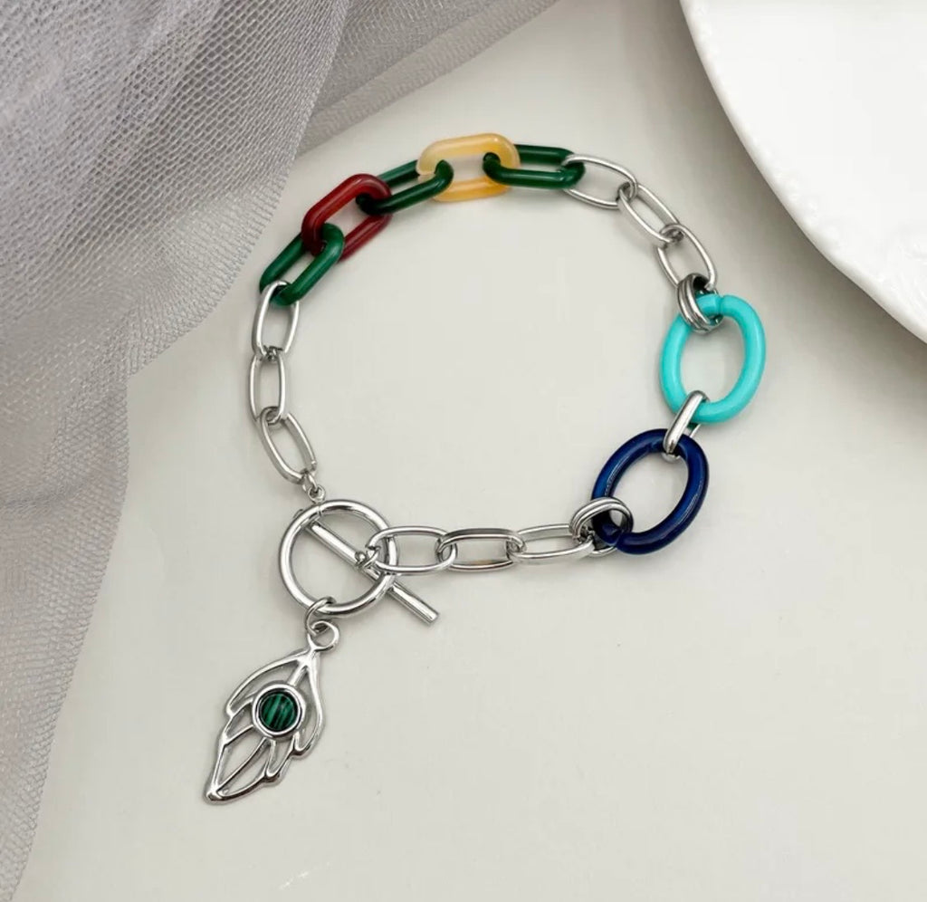 Stainless steel multi color leaf necklace set