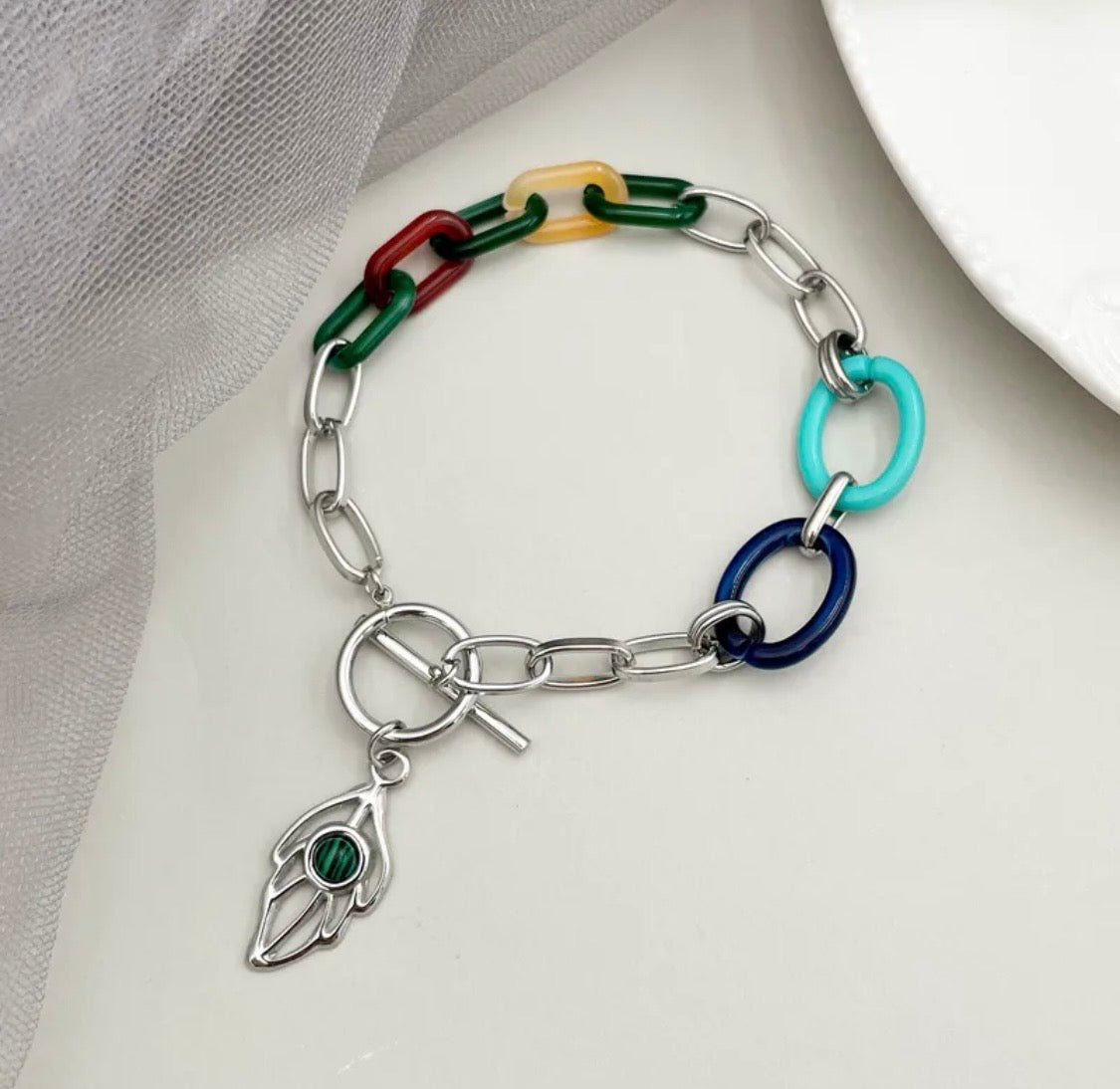 Stainless steel multi color leaf necklace set