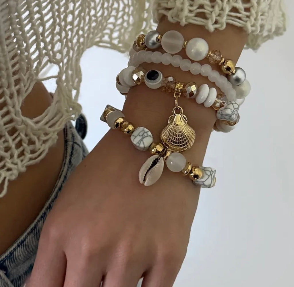 Vacation Tropical Sweet Shell Alloy Beads women beaded bracelets sets