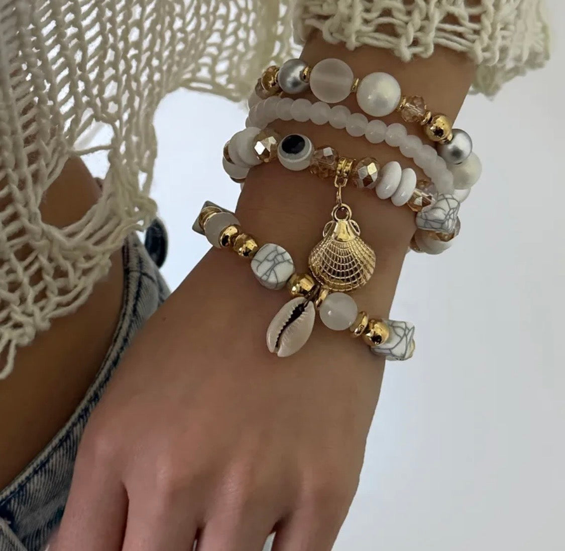 Vacation Tropical Sweet Shell Alloy Beads women beaded bracelets sets