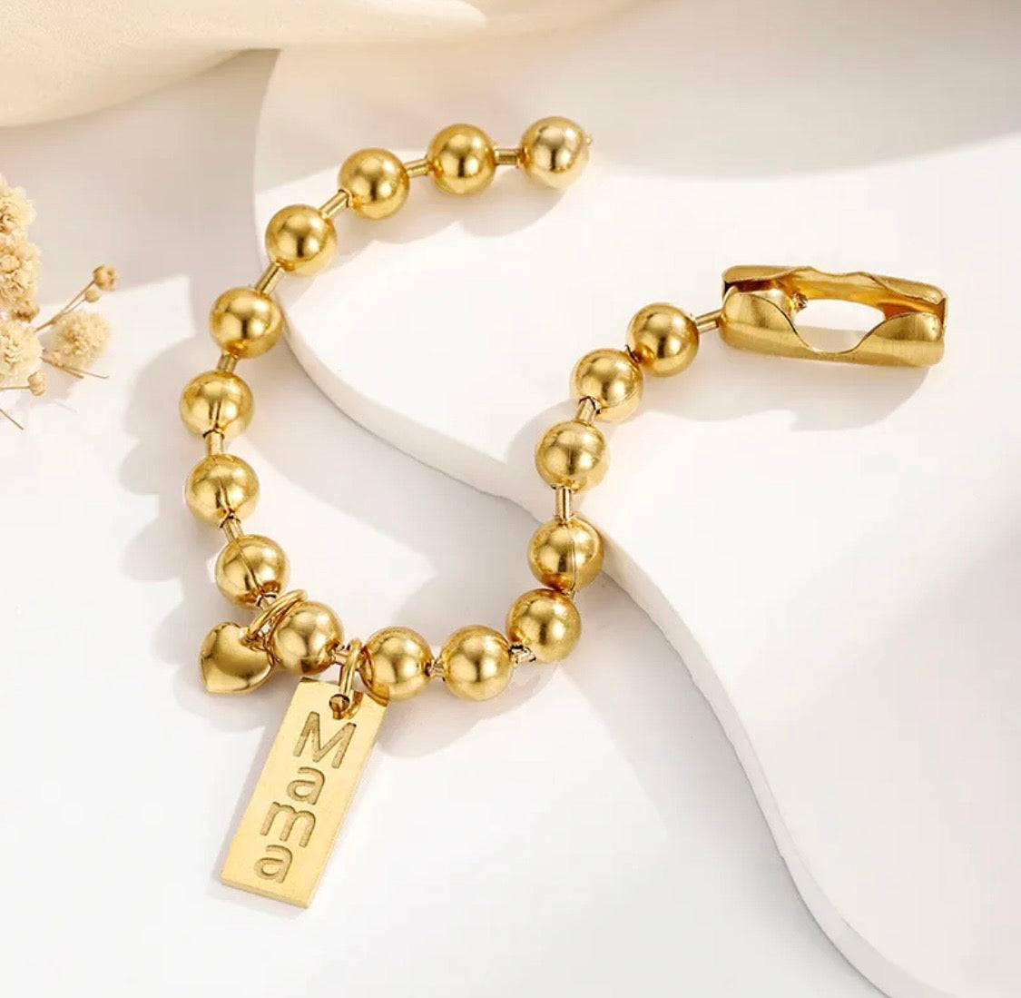 Heart-Shaped Vacuum Stainless steel gold plated Mama bracelet