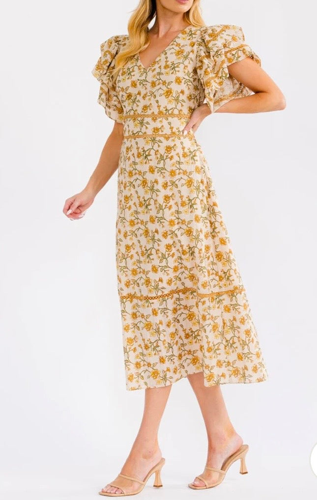WOMEN'S SHORT
RUFFLE SLEEVE V-NECK FRONT POCKETS TIERED
MAXI DRESS