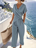 Fashionable Solid Color Asymmetrical Short Sleeve Set