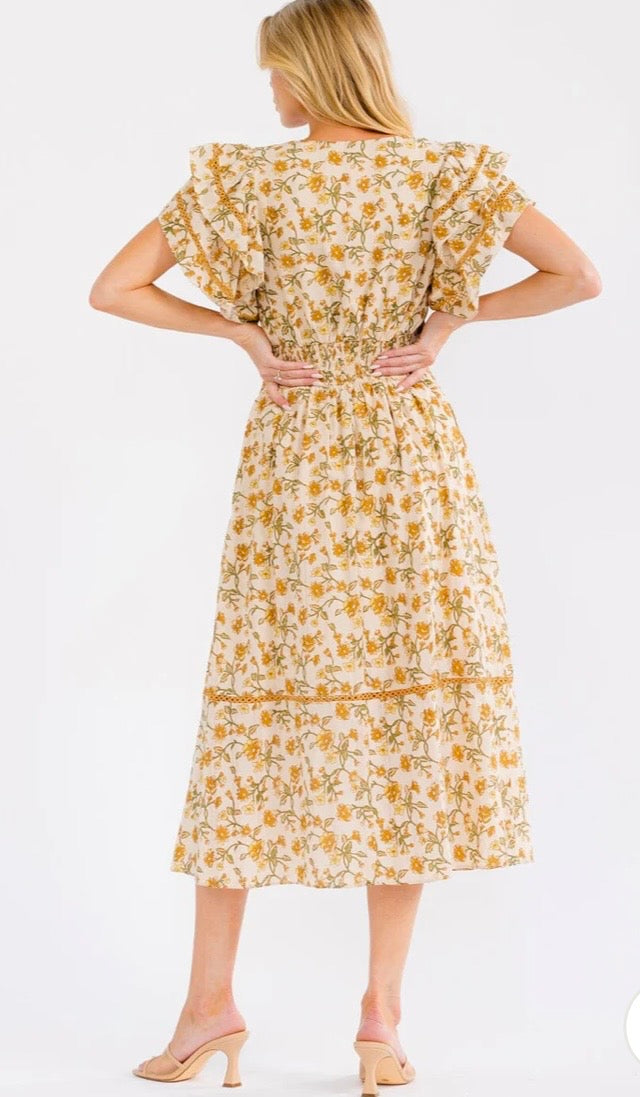 WOMEN'S SHORT
RUFFLE SLEEVE V-NECK FRONT POCKETS TIERED
MAXI DRESS