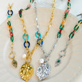 Stainless steel multi color leaf necklace set