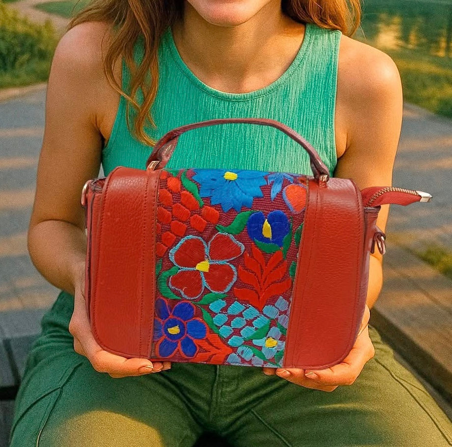 Embroidered Leather handbag